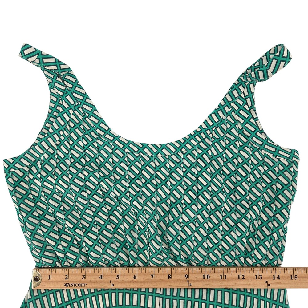 Banana Republic Maxi Dress 6 Green Geometric Pleated Pockets Flowy Summer - Picture 6 of 12